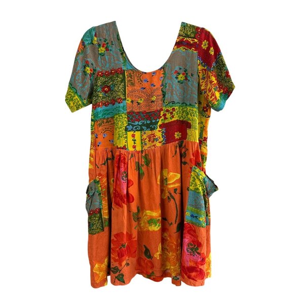 Vtg 90s Jams World Colorful Tunic Blouse 100% Rayon Floral Patchwork Size Small - Picture 1 of 5